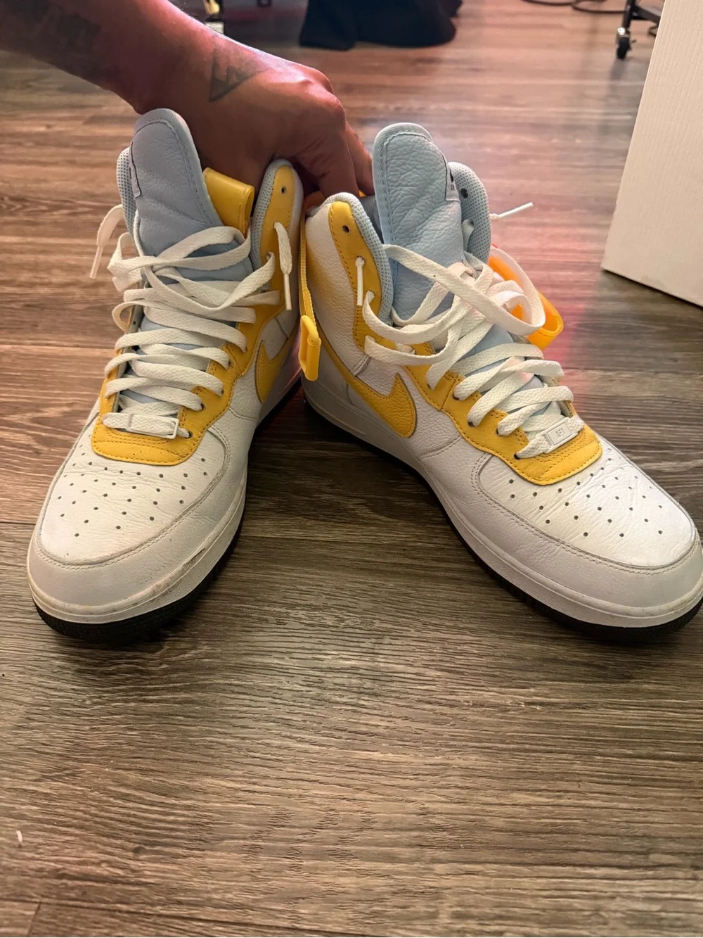 Nike Airforce 1 Mid RARE White, Yellow, Blue & Black High-Top Sneakers